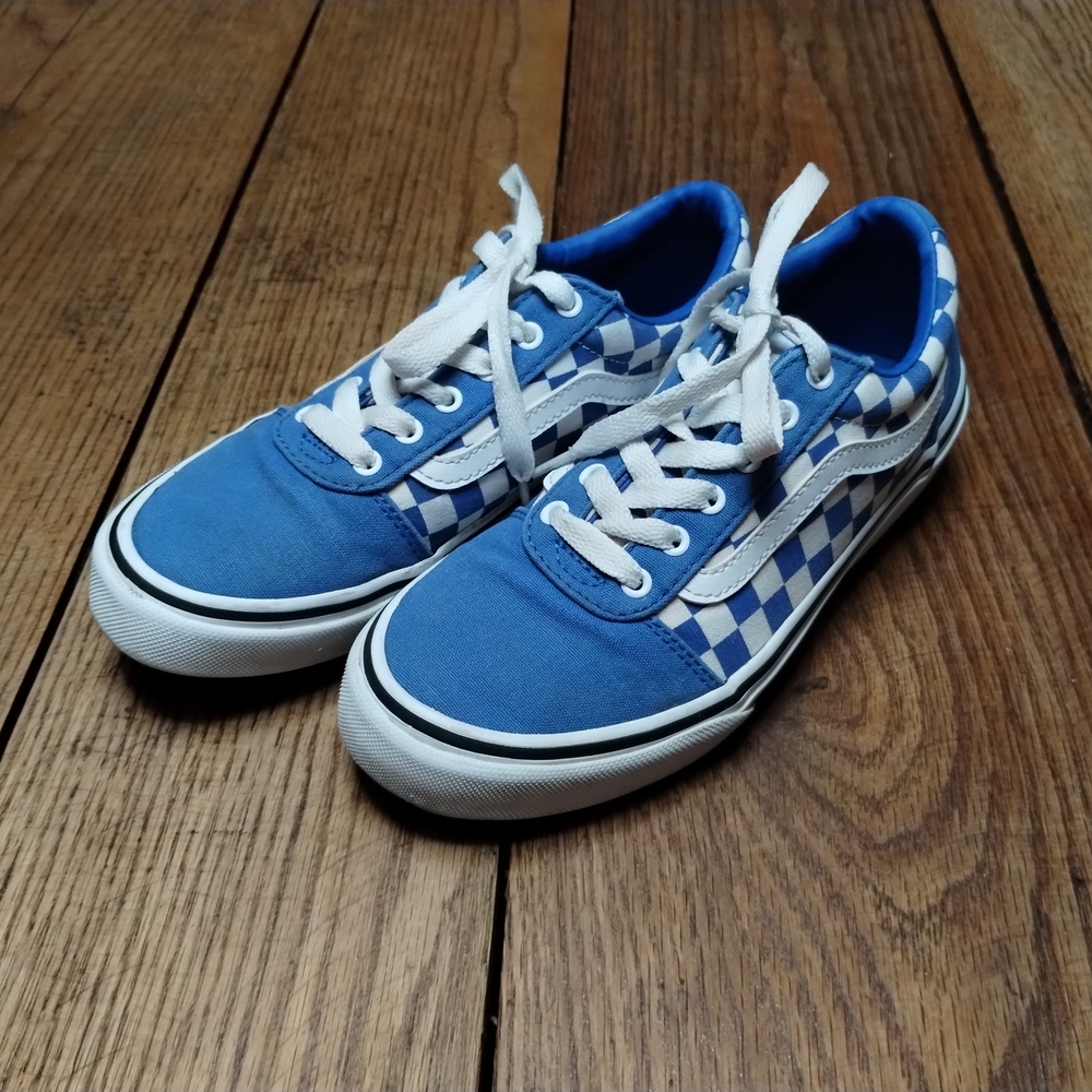 Vans Kids Blue and White Checkered Sneakers
